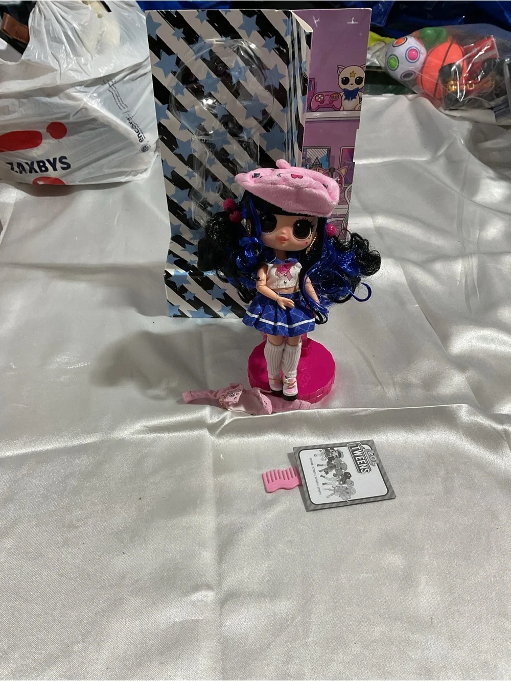 Blue & Pink Fashion Doll with Beret and Stand